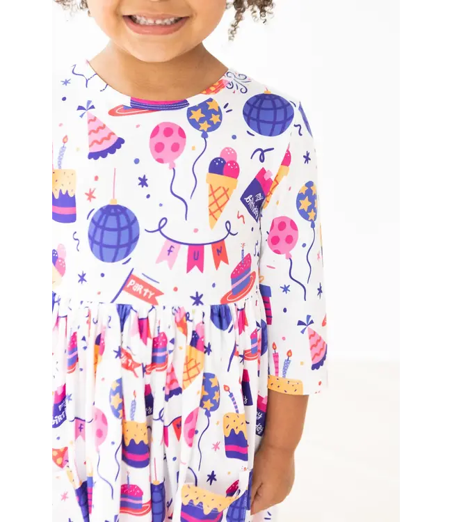 Mila & Rose Happy Birthday 3/4 Sleeve Pocket Twirl Dress