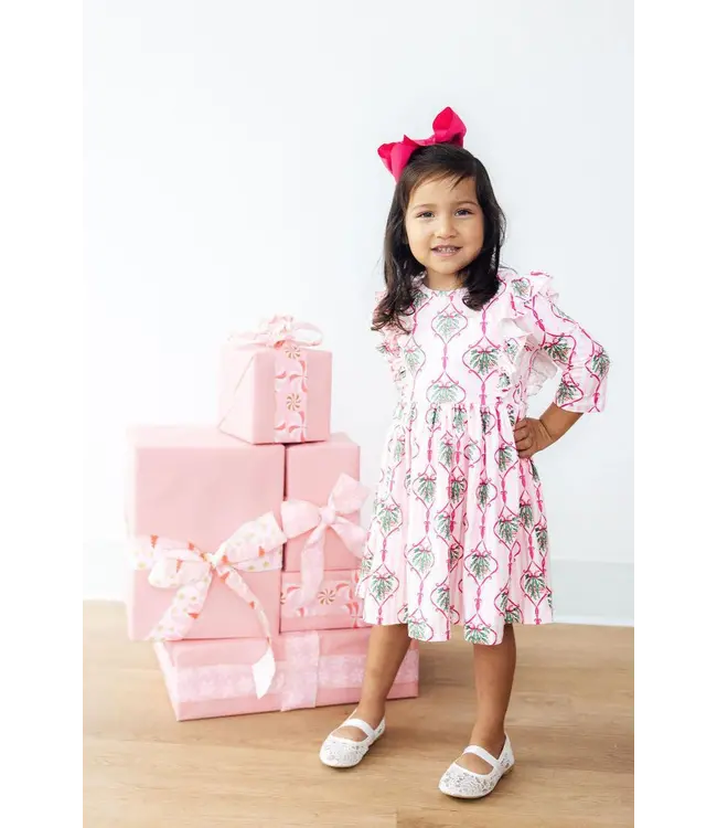 Mila & Rose Merry Mistletoe 3/4 Sleeve Ruffle Twirl Dress