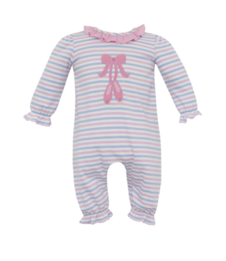 Claire & Charlie Pink/Blue Knit Stripe Ballet Long Romper