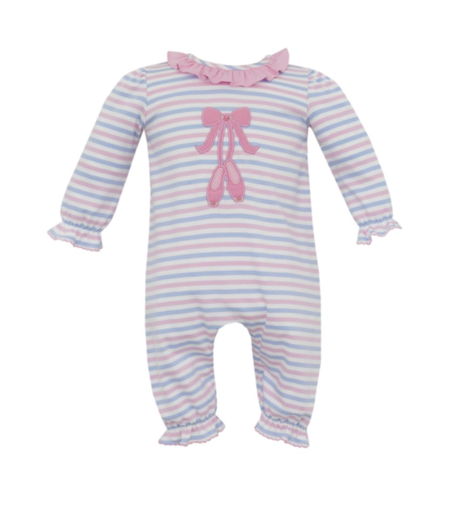 Claire & Charlie Pink/Blue Knit Stripe Ballet Long Romper