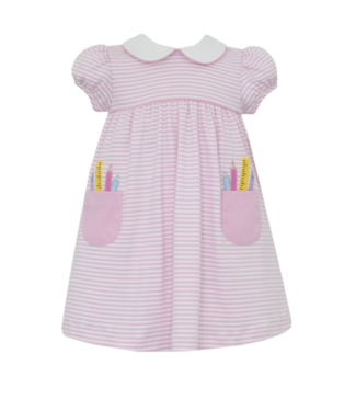Claire & Charlie Pink Knit Stripe School Supplies S/S Float w/Pockets