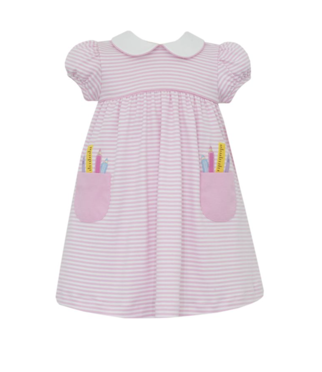 Claire & Charlie Pink Knit Stripe School Supplies S/S Float w/Pockets