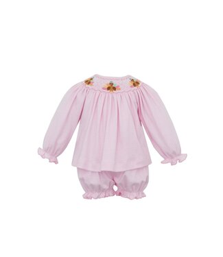 Petit Bebe Pink Knit Stripe Turkey L/S Bishop/Bloomer Set