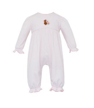 Petit Bebe Pink Stripe Knit Turkeys L/S Romper
