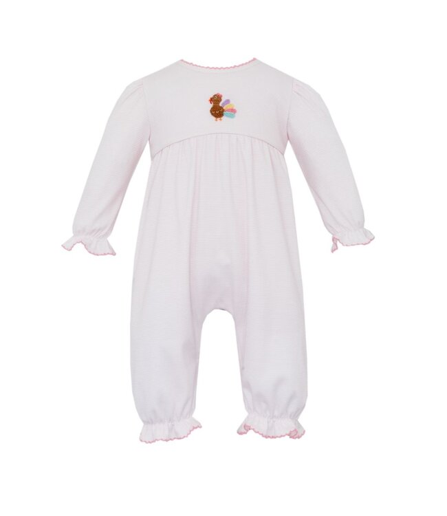 Petit Bebe Pink Stripe Knit Turkeys L/S Romper