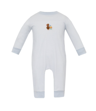 Petit Bebe Lt. Blue Stripe Knit Turkeys L/S Romper