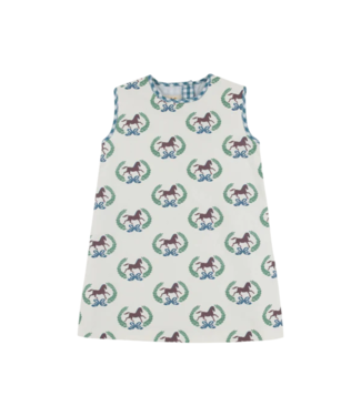 Beaufort Bonnet Highland Horses/Blue Gingham Annie Apron Dress