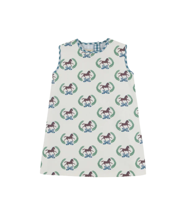 Beaufort Bonnet Highland Horses/Blue Gingham Annie Apron Dress