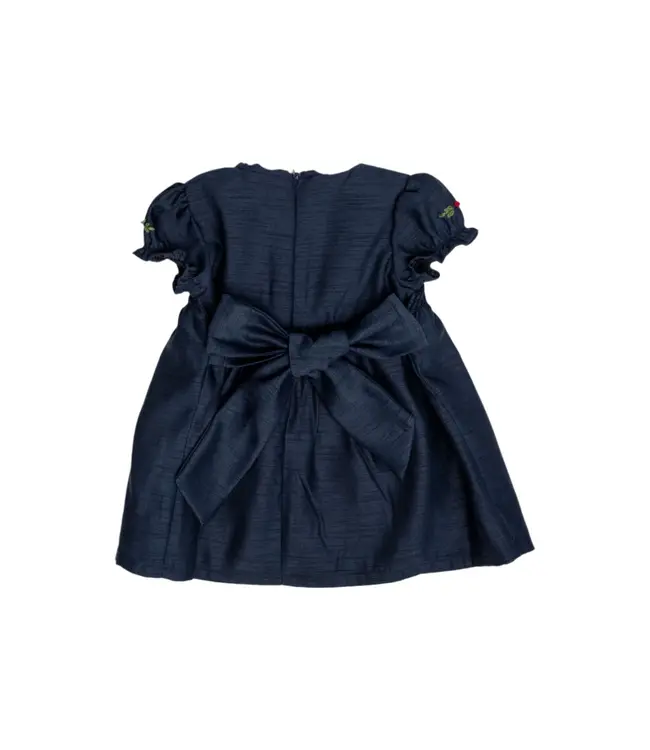 Navy Floral Smocked Silk S/S Dress