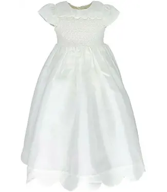 Scalloped Girl Christening Gown with Bonnet