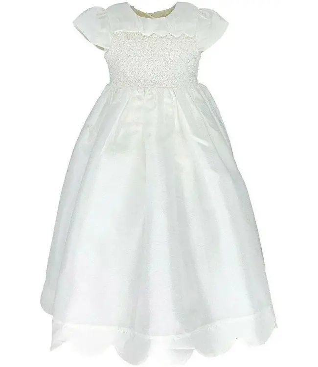 Scalloped Girl Christening Gown w/Bonnet