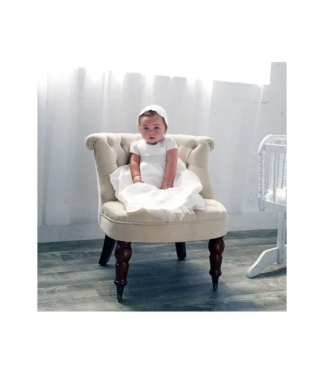 Scalloped Girl Christening Gown with Bonnet