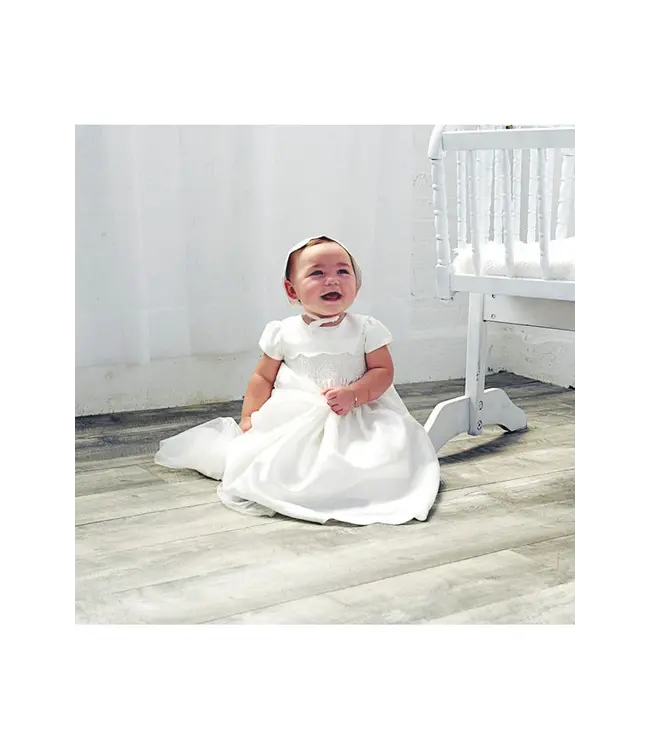 Scalloped Girl Christening Gown with Bonnet