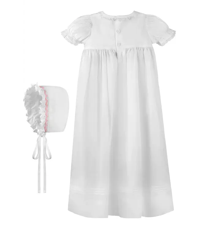 Long Bullion Cross Girl Christening Gown & Bonnet