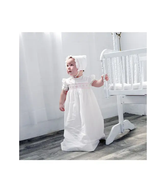 Long Bullion Cross Girl Christening Gown & Bonnet