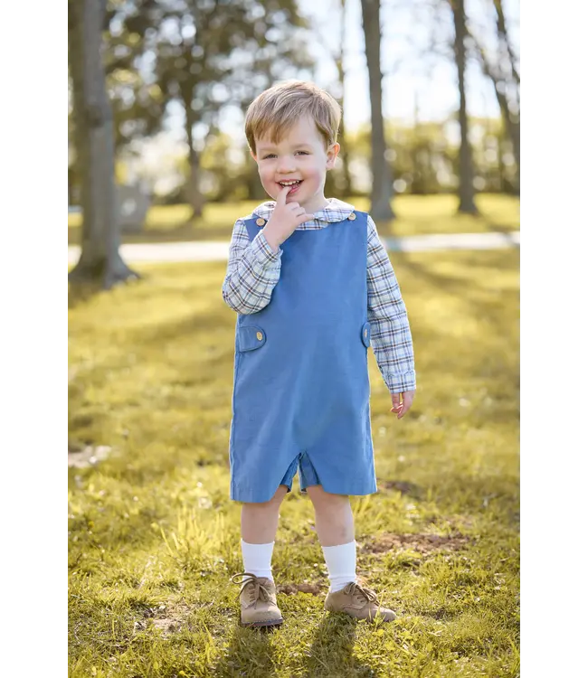 Little English Stormy Blue Corduroy Button Tab John John