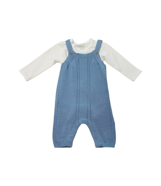 Blue/Cream Knit Overall Romper