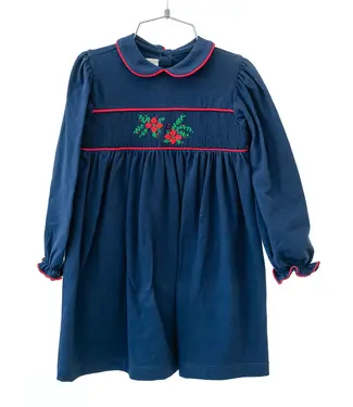Ruth and Ralph Poinsettia & Blue Velvet Libby Knit Dress