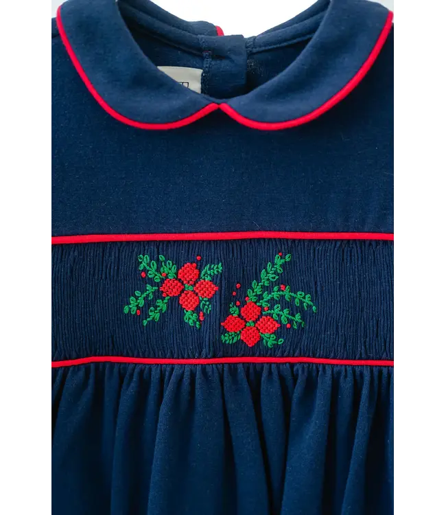 Ruth and Ralph Poinsettia & Blue Velvet Libby Knit Dress
