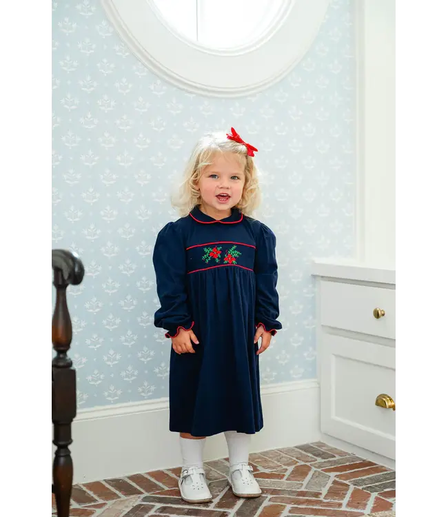 Ruth and Ralph Poinsettia & Blue Velvet Libby Knit Dress