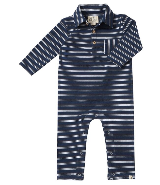 Me & Henry Navy Stripe Kingston Polo Romper