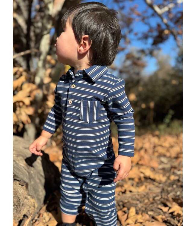 Me & Henry Navy Stripe Kingston Polo Romper