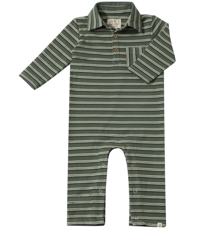 Me & Henry Green Stripe Kingston Polo Romper