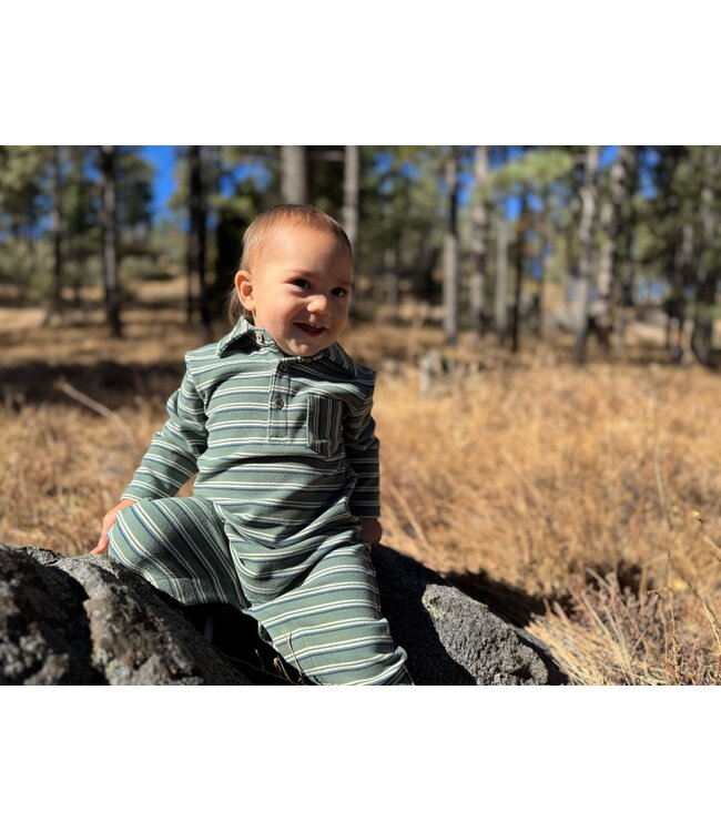 Me & Henry Green Stripe Kingston Polo Romper