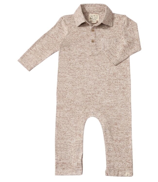 Me & Henry Heathered Beige Kingston Polo Romper