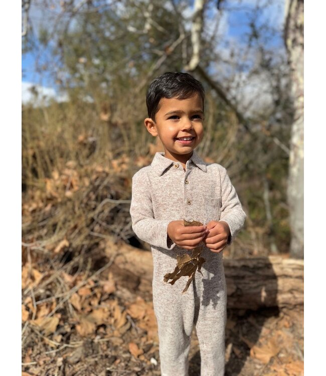 Me & Henry Heathered Beige Kingston Polo Romper