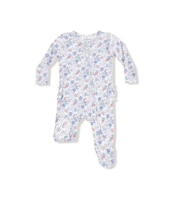 Angel Dear Country Girl Floral 2 Way Zip Ruffle Back Footie