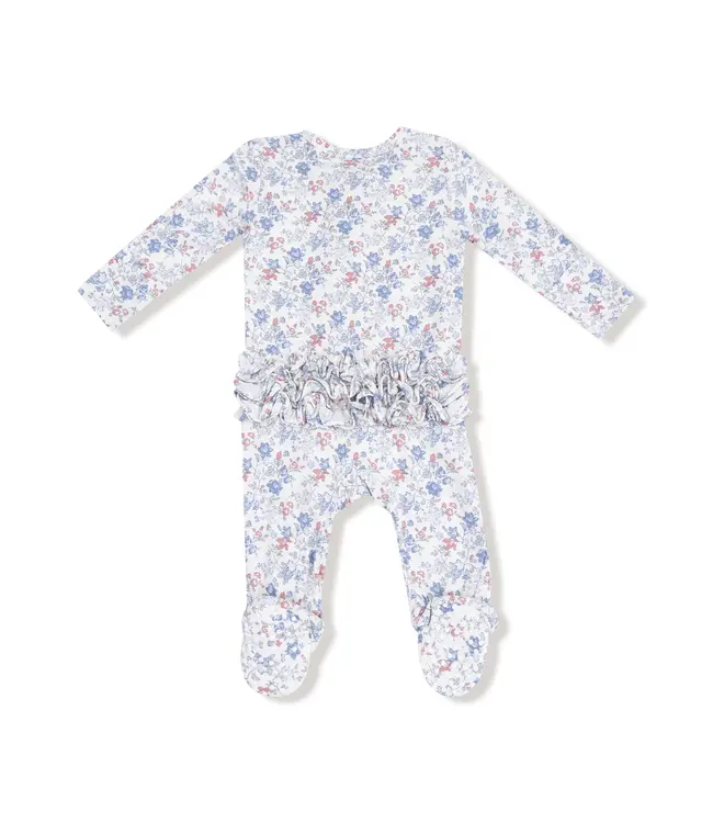 Angel Dear Country Girl Floral 2 Way Zip Ruffle Back Footie