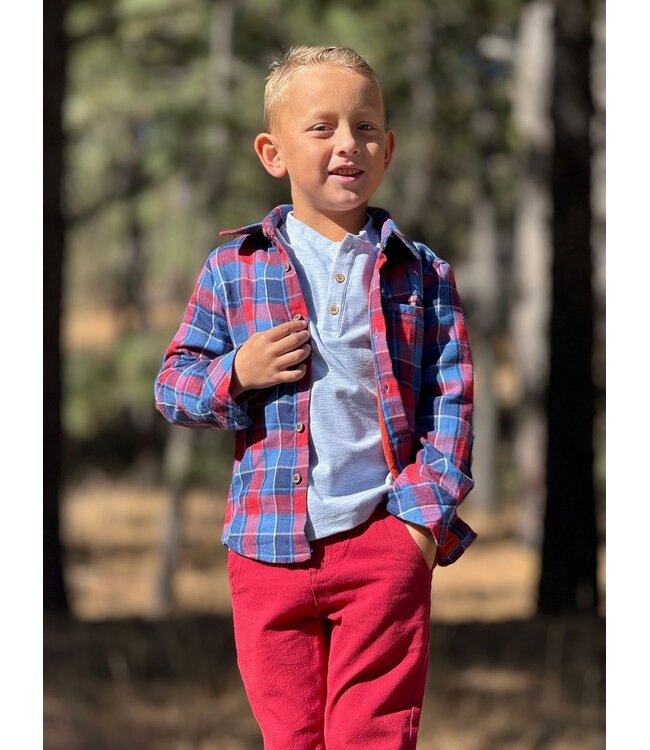 Me & Henry China/Rust Plaid Lined Atwood Woven Shirt