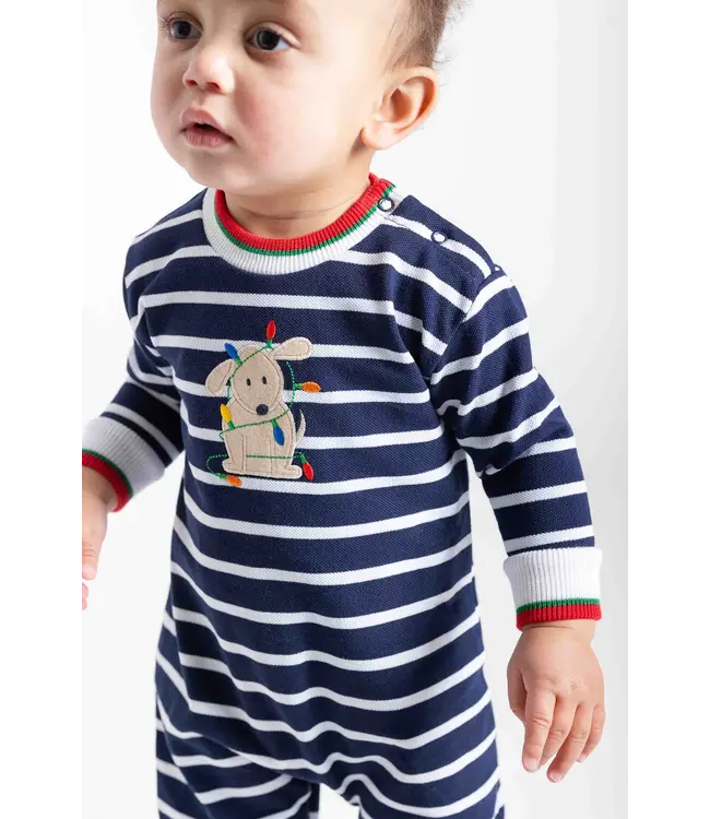 Florence Eiseman Stripe Knit Longall w/Holiday Lights & Dog