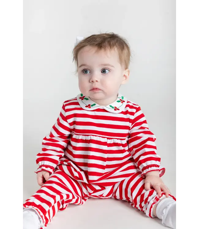 Florence Eiseman Stripe Knit Longall w/Embroidered Holly