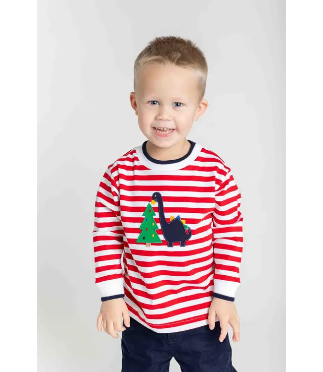 Florence Eiseman Stripe Knit Shirt w/Dino & Christmas Tree