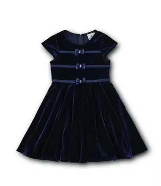 Florence Eiseman Navy Stretch Velvet Dress w/Pearls