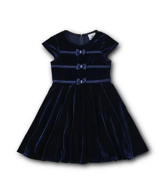 Florence Eiseman Navy Stretch Velvet Dress w/Pearls