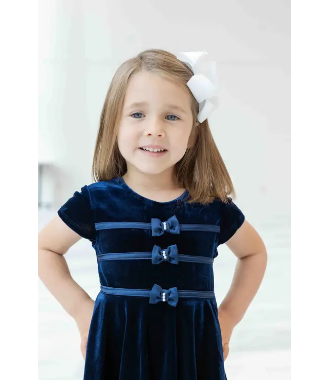 Florence Eiseman Navy Stretch Velvet Dress w/Pearls