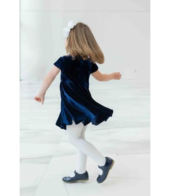 Florence Eiseman Navy Stretch Velvet Dress w/Pearls