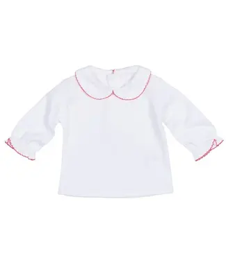 Florence Eiseman Knit L/S Blouse w/ Fuchsia Picot
