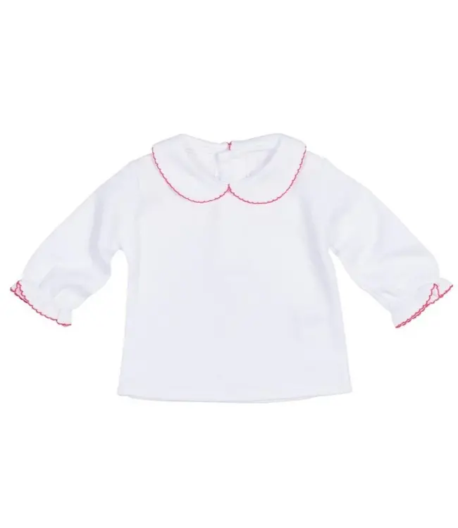 Florence Eiseman Knit L/S Blouse w/ Fuchsia Picot