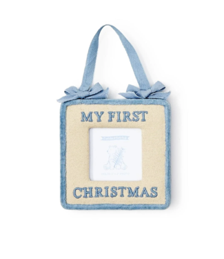cupcakes & cartwheels Baby's First Christmas Photo  Frame Ornament-Blue