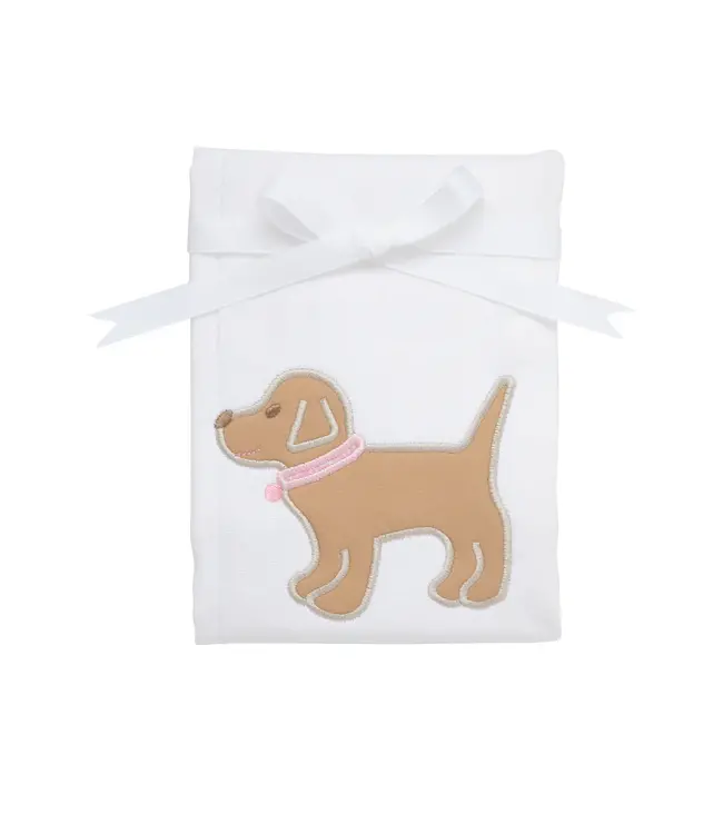 3 Marthas Pink Puppy Applique Burp Cloth