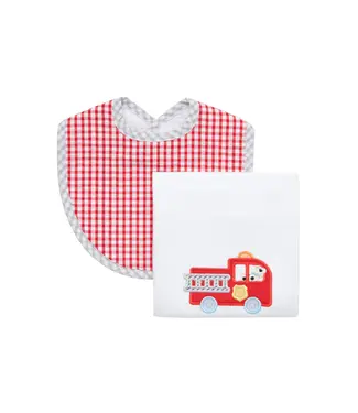 3 Marthas Fire Truck Bib & Burp Set