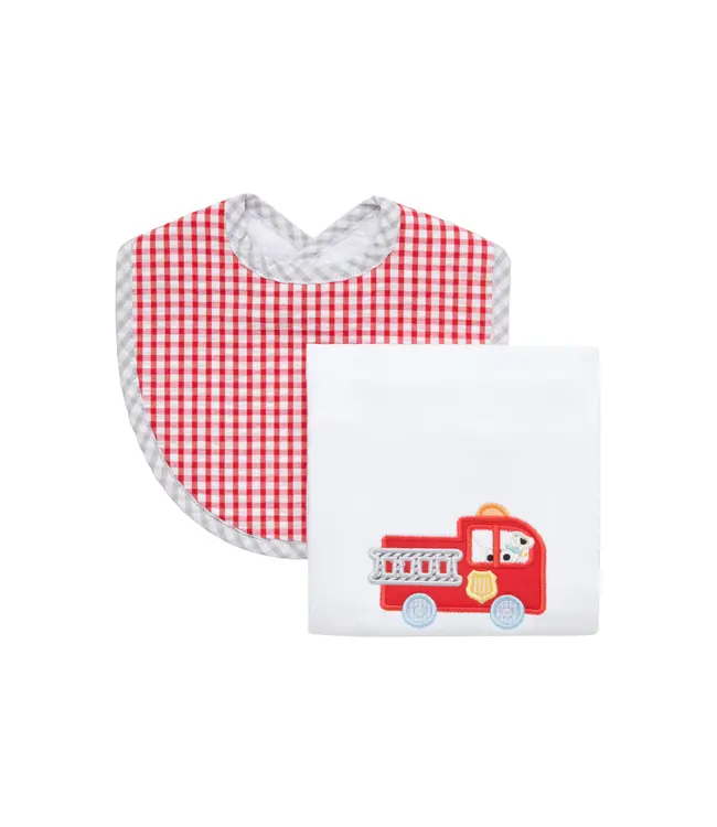 3 Marthas Fire Truck Bib & Burp Set