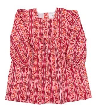 Smocking Bird Christmas Linear Floral Block Print Dress