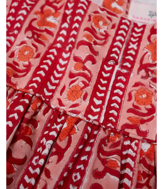 Smockingbird Christmas Linear Floral Block Print Dress