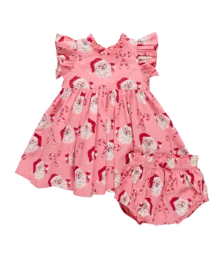Pink Chicken Candy Cane Santa Jennifer Dress Set