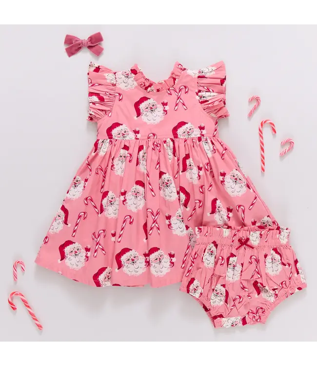 Pink Chicken Candy Cane Santa Jennifer Dress Set